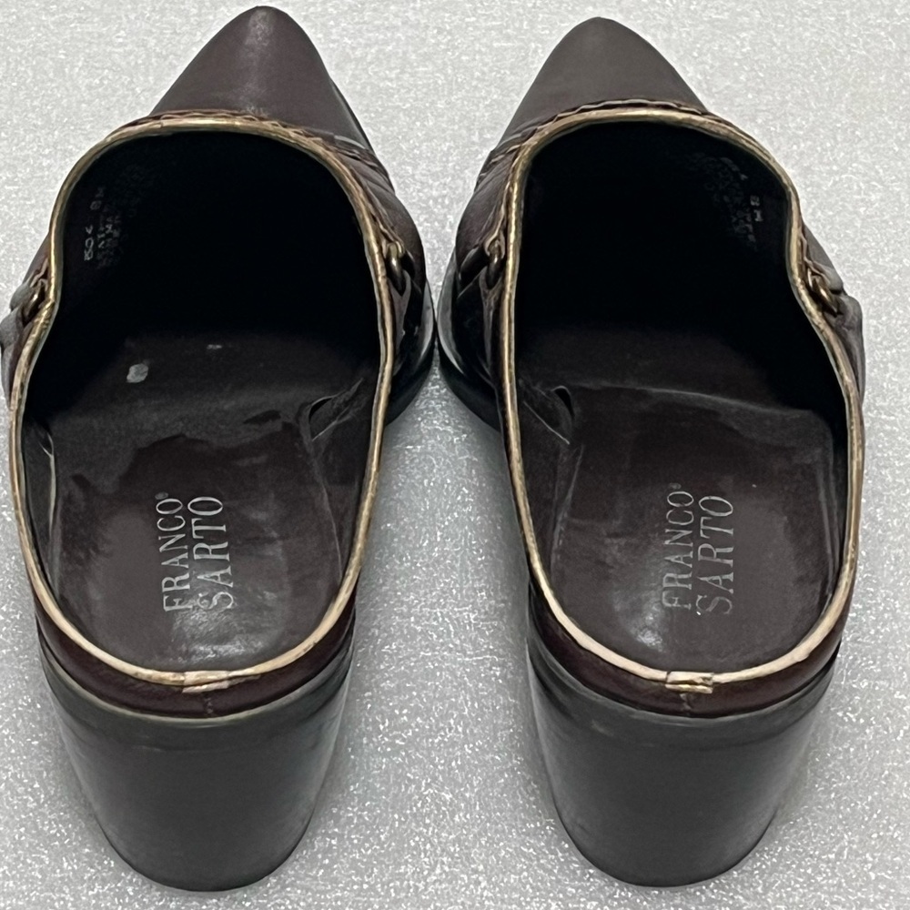 Franco Sarto Vintage 90s eclectic Western brown Leather block heel studded Mules - Picture 5 of 7